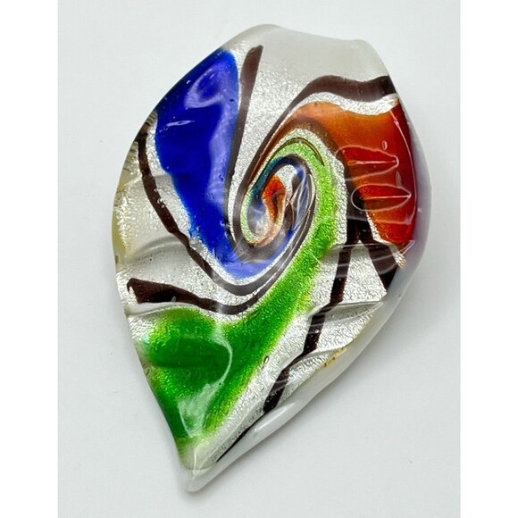 Art Glass Teardrop Pendant Rainbow Spiral Swirl Green Blue Orange Vintage - Picture 4 of 6